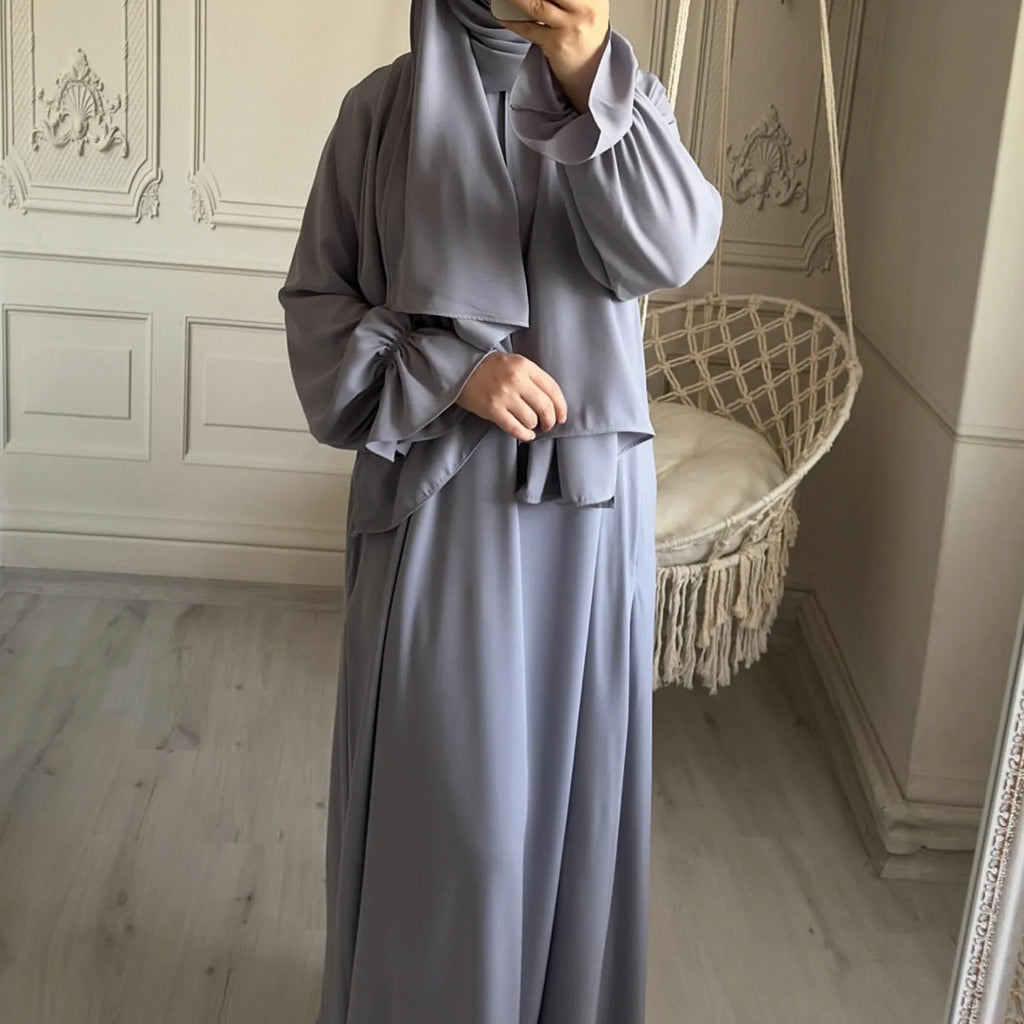 Eid Abaya with Integrated Hijab Scarf Zipper Front Islamic Jilbab One Piece Muslim Women Dress Prayer Clothes Dubai Ramadan