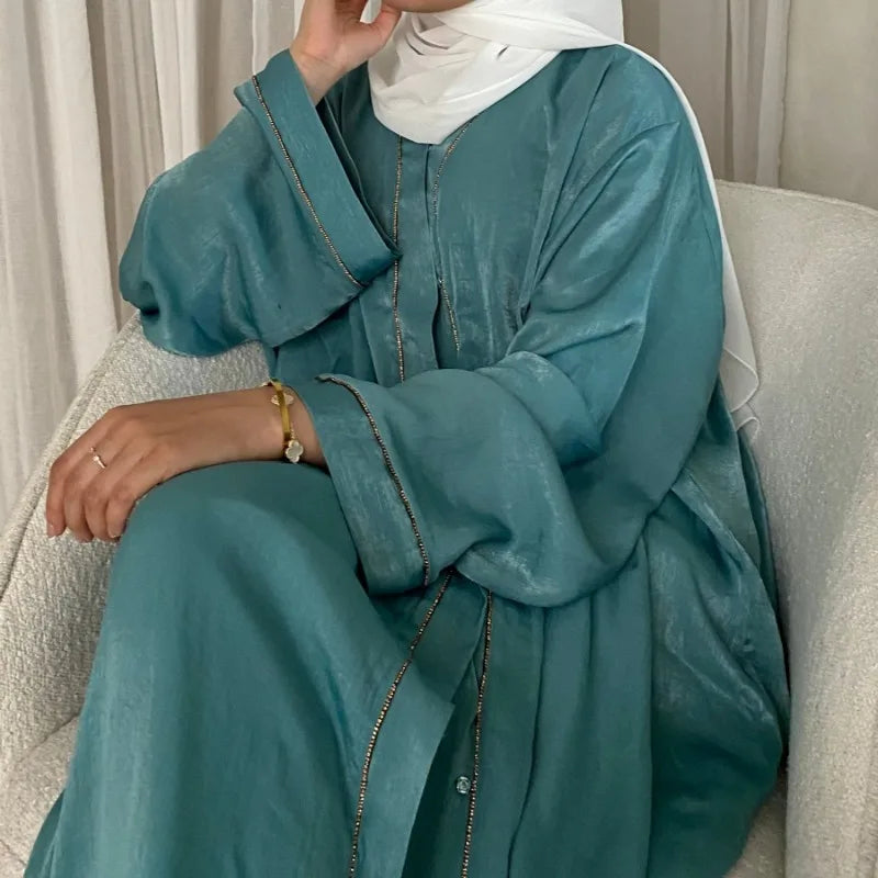 Muslim Modest Cardigan for Women Eid Arab Abaya Dubai Dress Islamic Daily Long Sleeve Clothing Turkey Solid Color Coat Robe