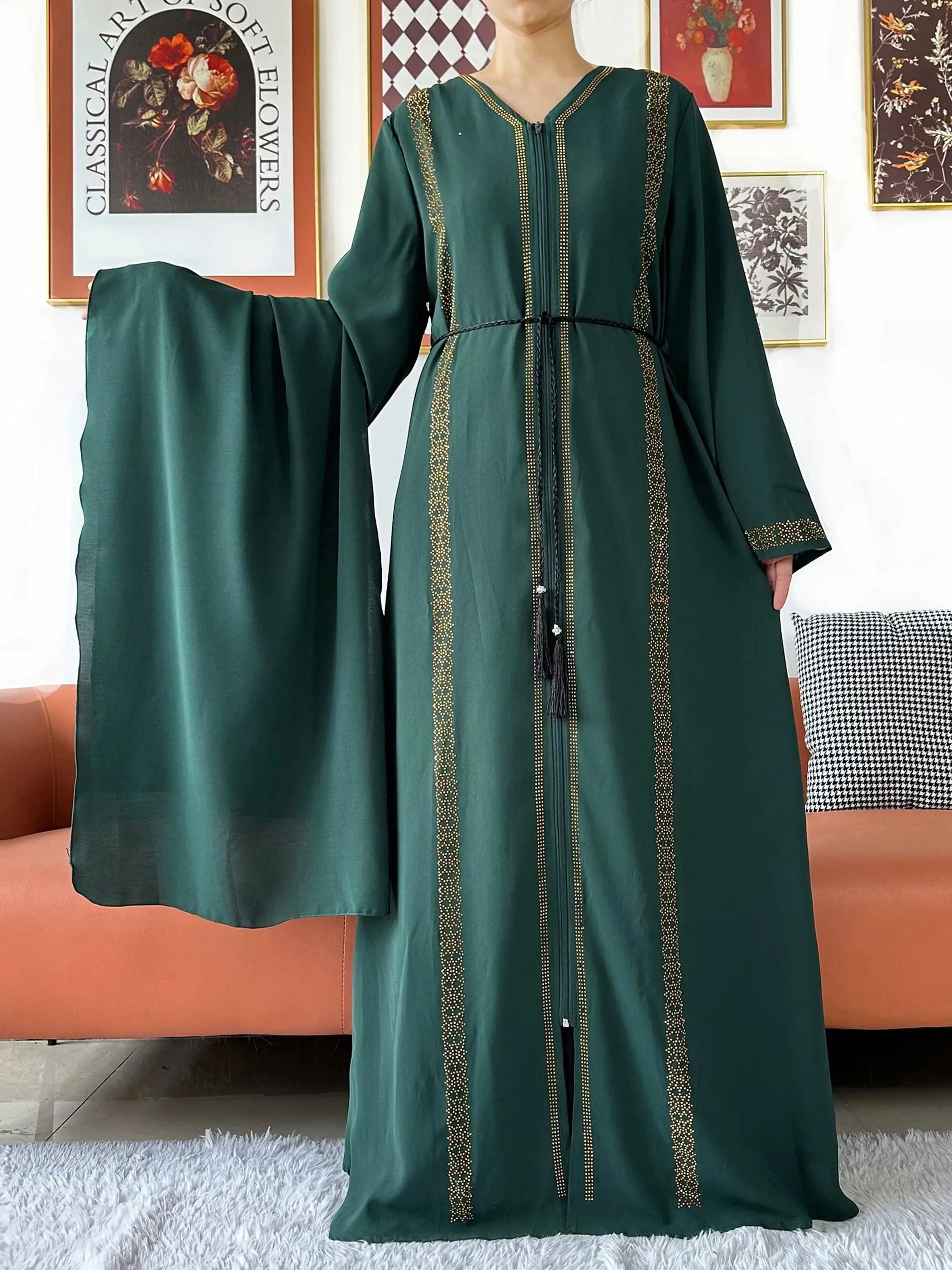 New Elegant Women Abaya Long Sleeve Chiffon Loose Open Abaya Muslim Islamic Clothing Cardigan Style Muslim Fashion Dresses
