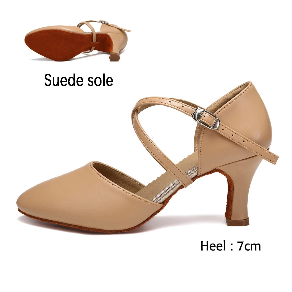 Women Dance Shoes Latin Party Tango Jazz Elegant Dancing Shoes Lace-up Suede Sole Closed Toe Microfiber Leather 7 Colors