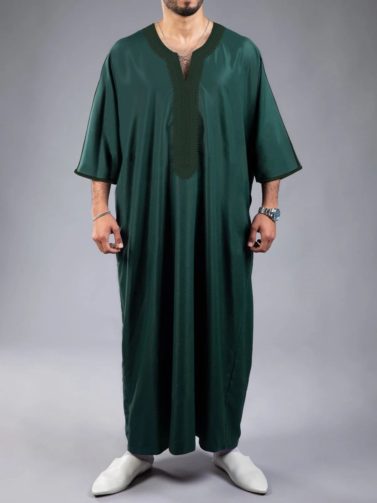Men's Long Sleeve Muslim Abaya Islamic Dress Moroccan Thobe Jubba Kandora Djellaba Middle Eastern Saudi Clothing Casual Polyester Blend