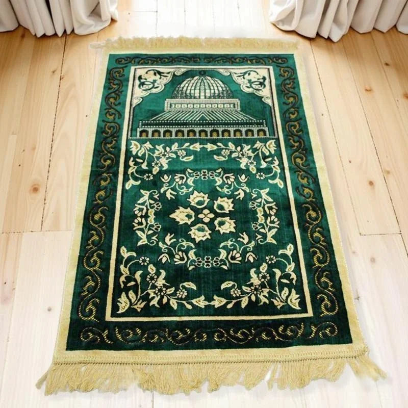 Islamic  Velvet Prayer Rug (650g) | Muslim Prayer Mat Size 110 x 70 cm Thick Plush MatPerfect Ramadan Eid Gift