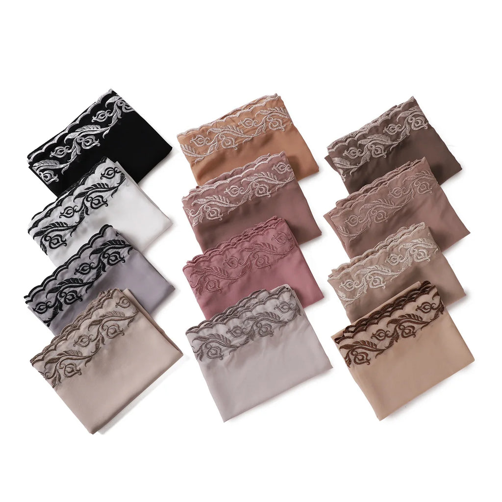 Embroidery Lace Chiffon Hijabs for women Vine Heavy Pearl Industry Edge Long Scarf Light Scarf Headscarf Shawl Turban Ramadan