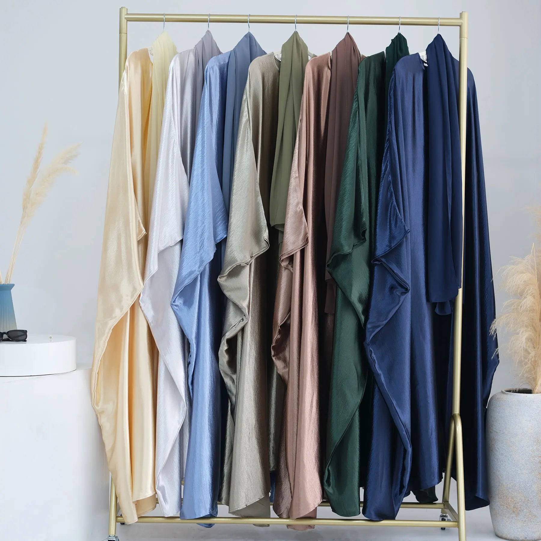 Batwing Satin Shimmer Abaya Damen Dubai Luxury Islam Muslim Kaftan Dress Women Kebaya Vestidos Djellaba Robe Femme Musulmane