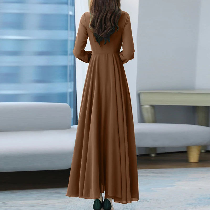 Dress Autumn Solid Party Holiday Maxi Dresses Vestidos Femme Vintage Robe