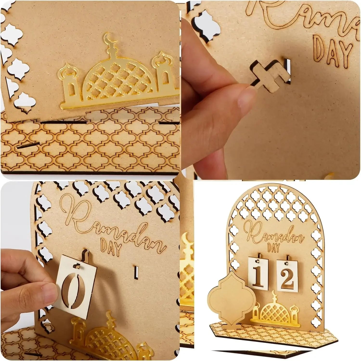 Wooden Ramadan Eid Countdown Calendar Islamic Mubarak-Themed Party Supplies for Home Room Decoration Indoor Desk Accessory