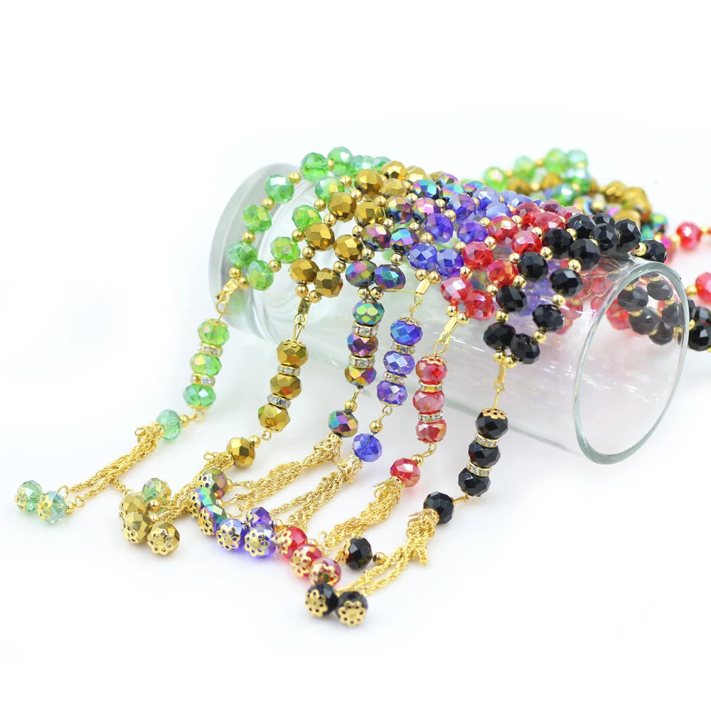 10mm 33pcs Crystal Glass Round Beads Turkish Style Muslim Rosary Islamic Prayer Bead Bracelet For Women Jewelry Accessories Gift