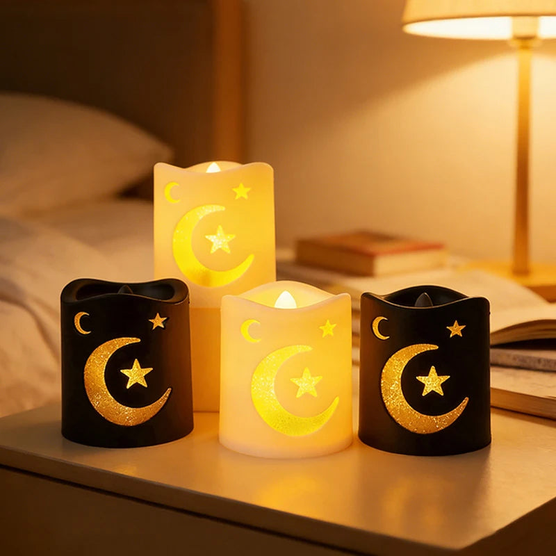 Creative Eid Mubarak Candle Lamp Ramadan Crescent Moon and Star Night Light Islamic Muslim Party Decor Eid Party Supplies