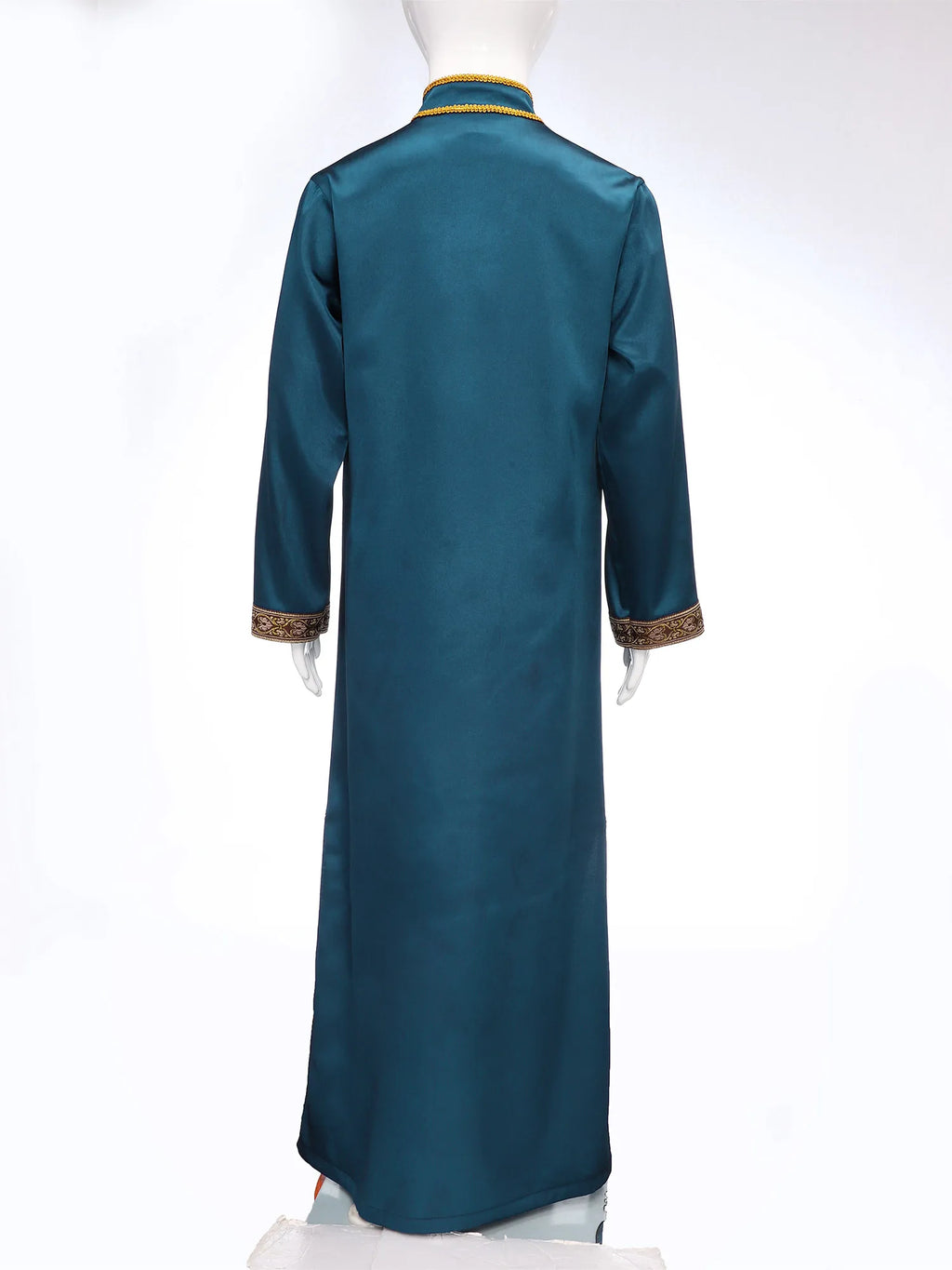 Boys Islamic Robe Kaftans Arab Gown Long Sleeves Slit Zipper Gold Embroidery Maxi Muslim Thobe Kids Festival Holiday Costume