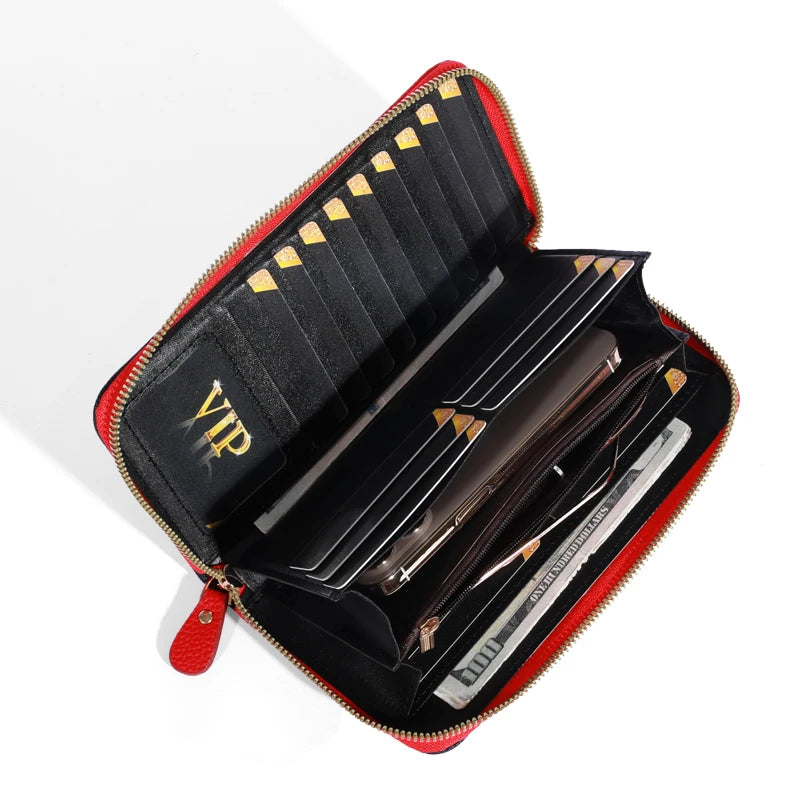 Women's Wallet RFID Blocking Multi Credit Card High Capacity Zipper Clutch Travel Bag Wrist Guard