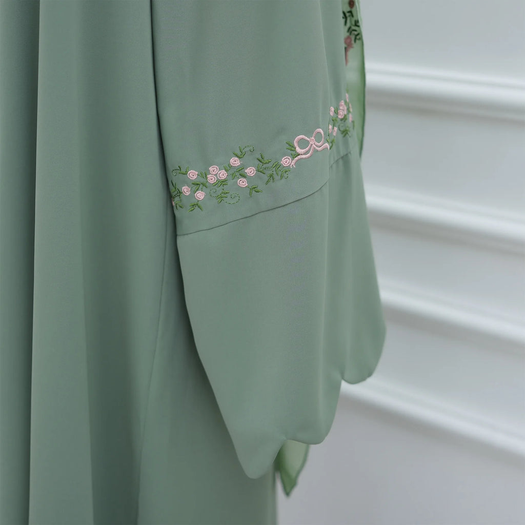 Embroidery Open Abaya and Hijab 2 Piece Set Muslim Dress Abayas for Women Dubai Luxury Islamic Clothing Kaftan Robe Ramadan Eid