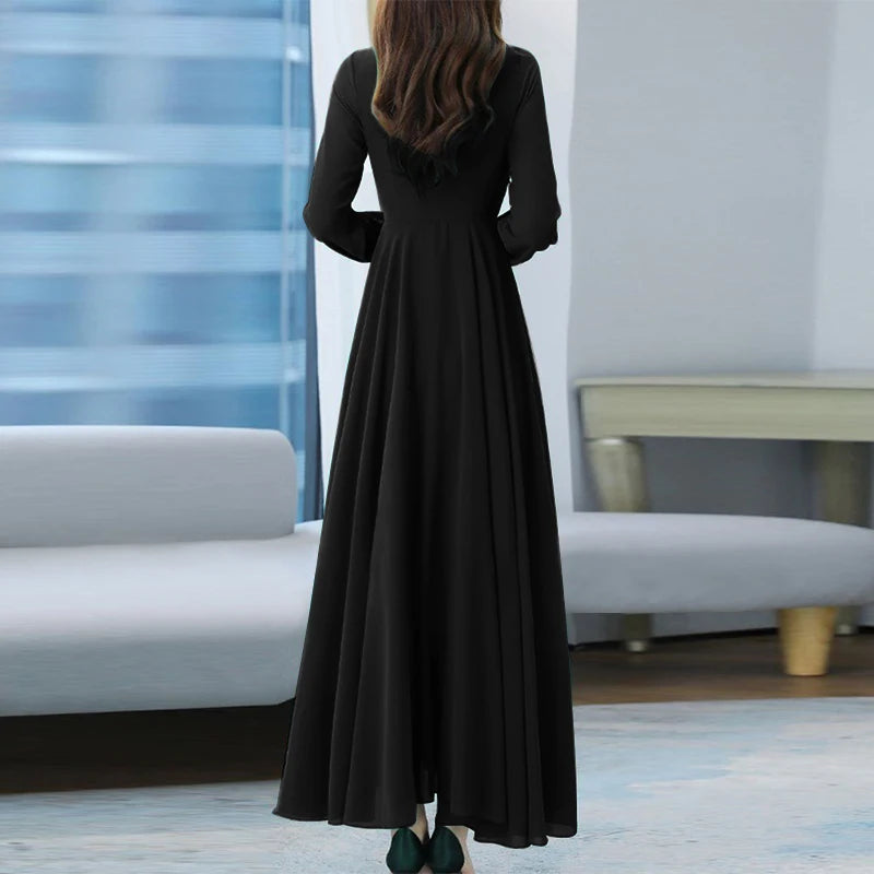 Dress Autumn Solid Party Holiday Maxi Dresses Vestidos Femme Vintage Robe