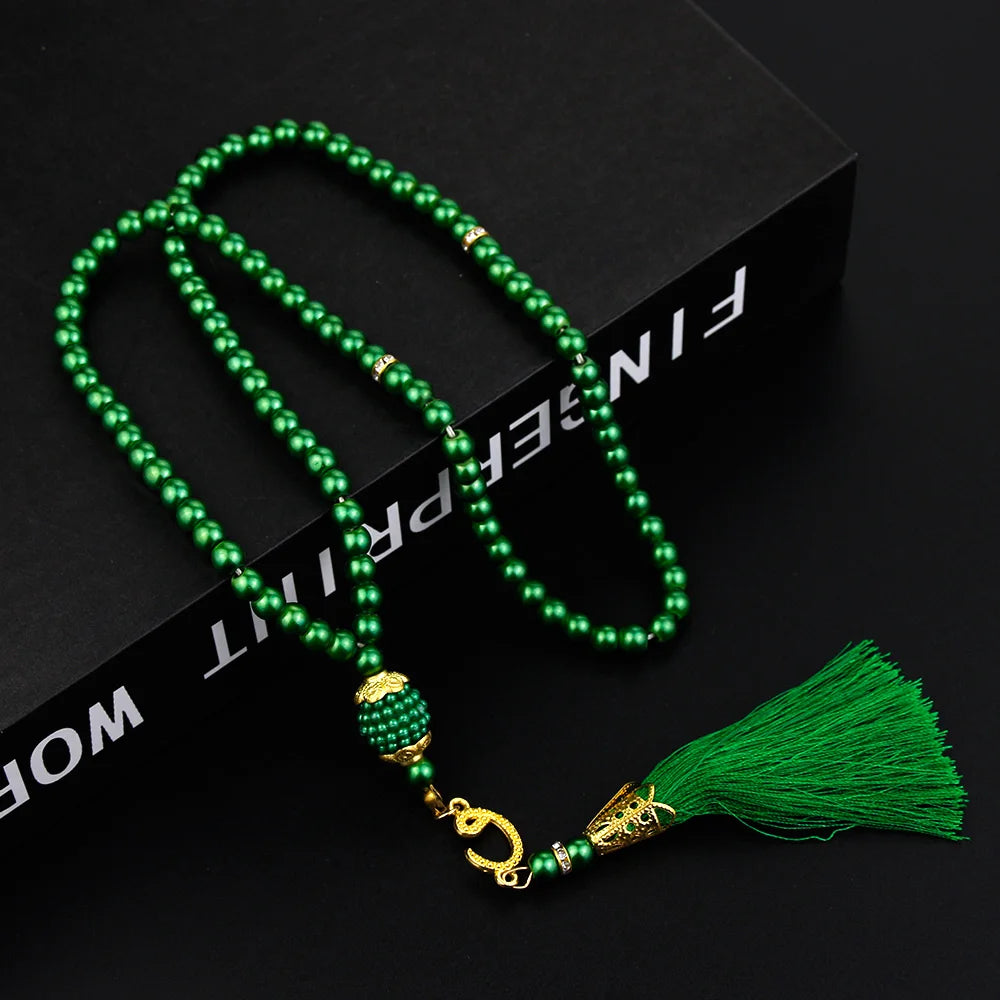 Sunspicems Allah Mohammed Rosary Bracelets TASBIH Muslim Prayer Beads Turkish Style 99 Beads Glass Pearls Charm Bracelets Gift