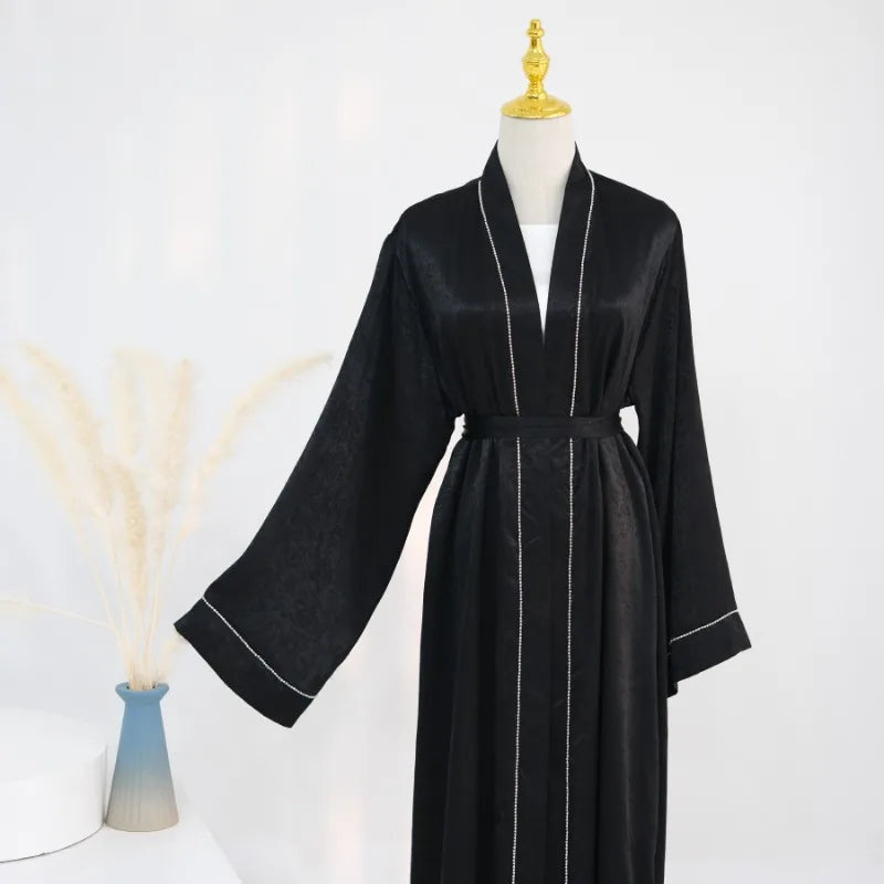 Muslim Modest Cardigan for Women Eid Arab Abaya Dubai Dress Islamic Daily Long Sleeve Clothing Turkey Solid Color Coat Robe