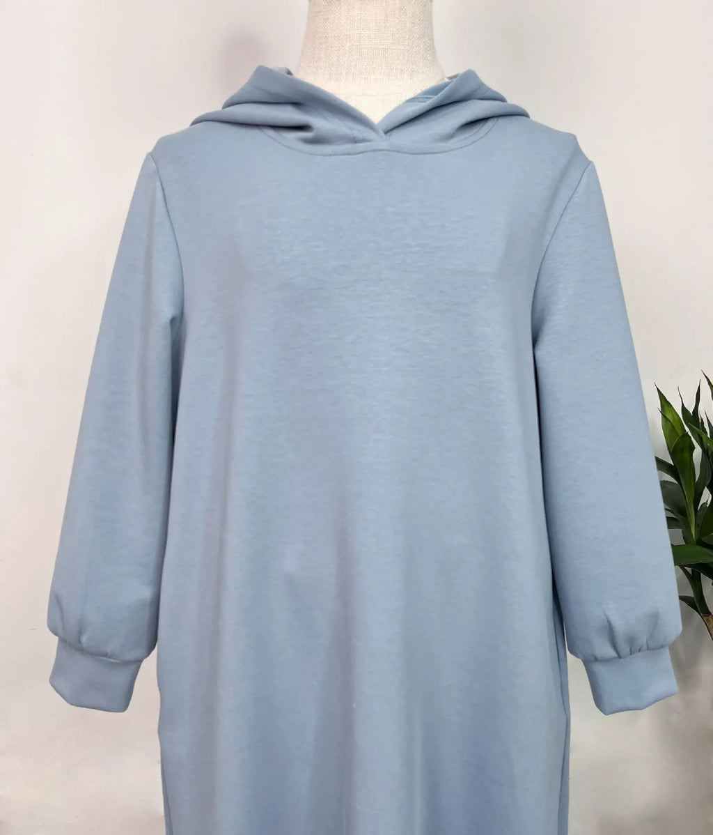 Middle East Muslim Fashion Abayas for Girls Solid Color Simple Hoodie Dress with Pocket Hooded Cuff Design Eid Ramadan Kids Robe