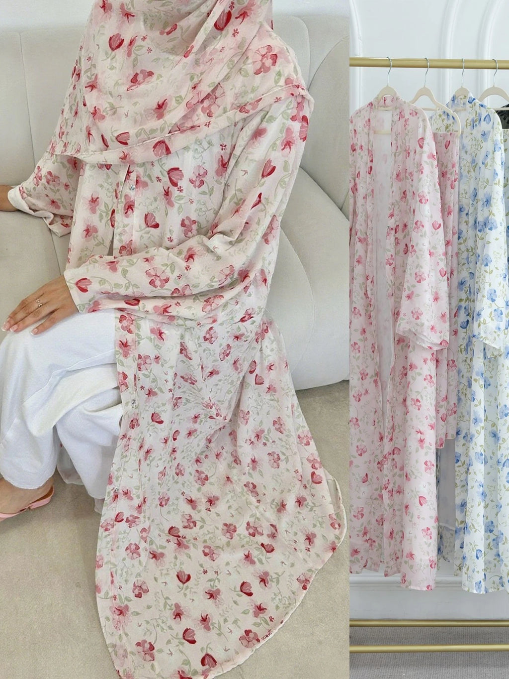 Eid Women Abaya Scarf 2 Piece Set Muslim Cardigan Ramadan Jalabiya Print Caftan Long Robe Morocco Kaftan Vestidos Largos 2026