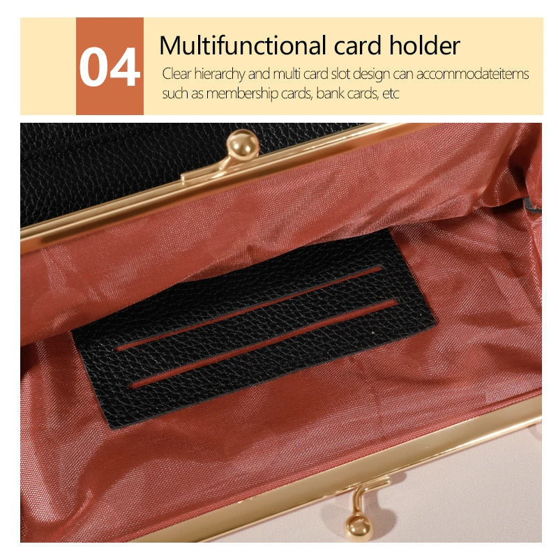 Women's Elegant PU Leather Clutch Wallet, Modern Kiss Lock & Zipper Design, Crossbody Bag With Adjustable Strap