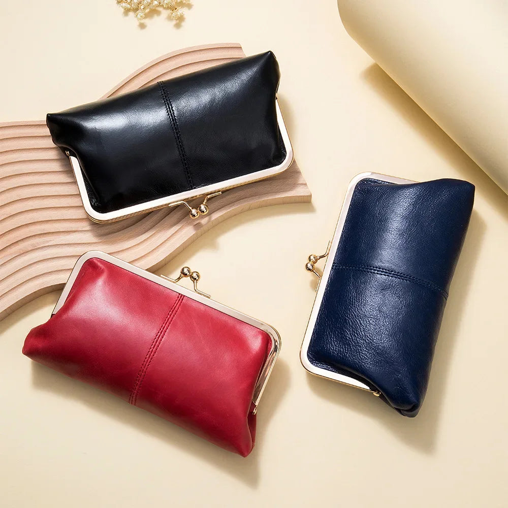 Vintage Long Genuine Leather Clutch Wallet Women's European American Handbag Oil Wax Skin Large Capacity Wholesale
