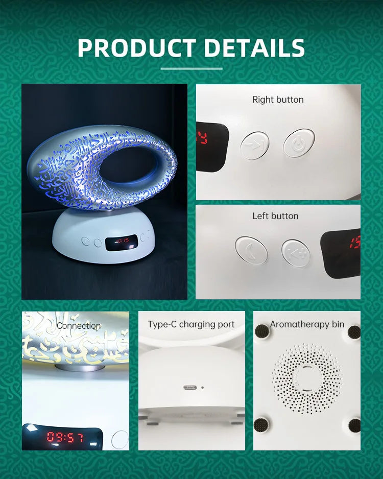 Quran Azan Clock Islamic Muslim Koran Bright Night Light Lamp Holy Bluetooth Speaker Portable Wireless Arab Ramadan Caixa De Som