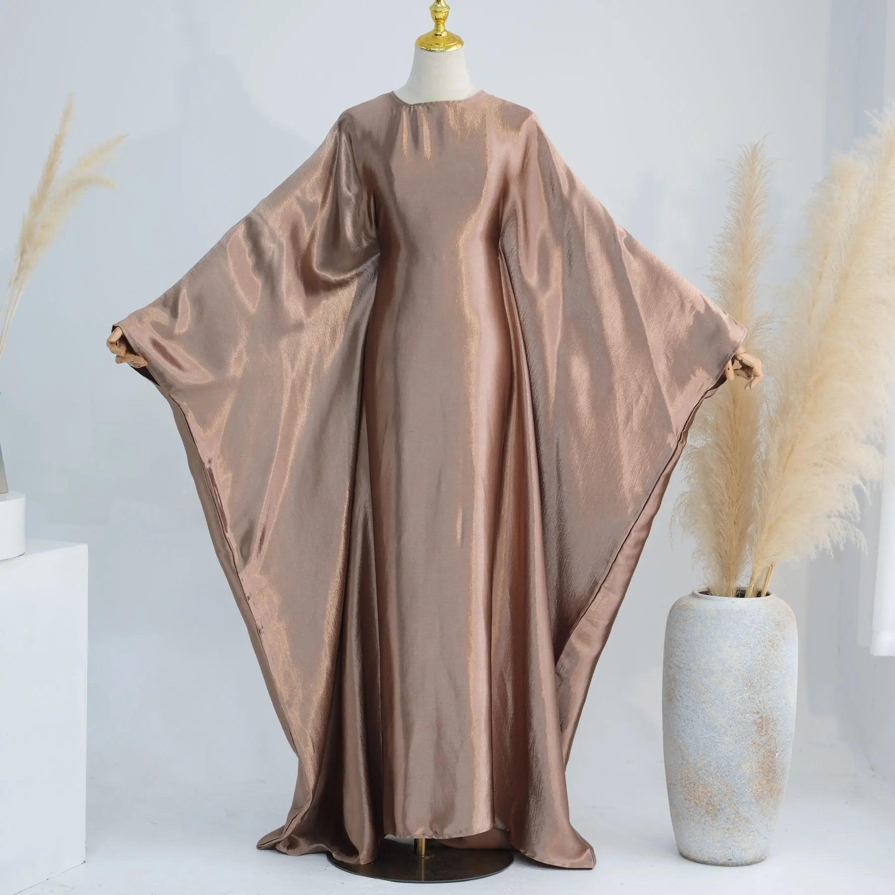 Batwing Satin Shimmer Abaya Damen Dubai Luxury Islam Muslim Kaftan Dress Women Kebaya Vestidos Djellaba Robe Femme Musulmane