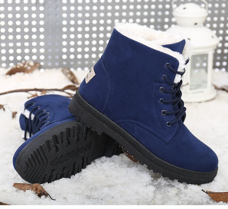 Women's Boots Warm Fur Botas Mujer Winter Shoes For Woman Snow Boots Low Heels Ankle Boots Winter Black Footwear Female