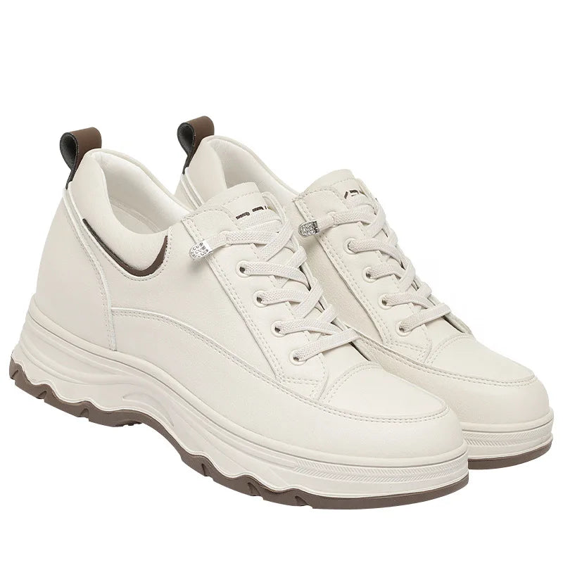 Comfortable Soft Leather Running Sneakers Spring Autumn Middle-aged Elderly Fashion Chunky Causal Women Mother Shoes