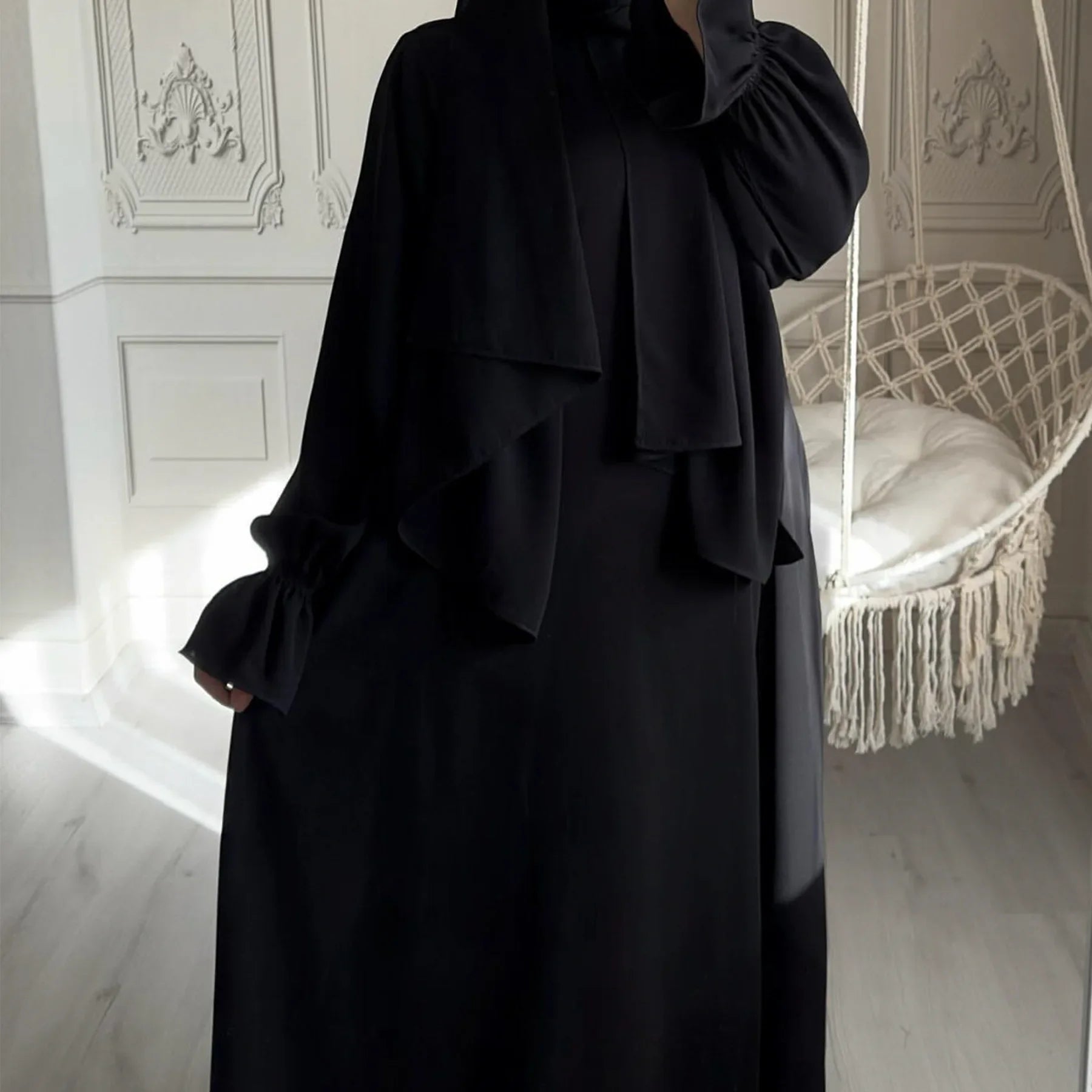 Eid Abaya with Integrated Hijab Scarf Zipper Front Islamic Jilbab One Piece Muslim Women Dress Prayer Clothes Dubai Ramadan