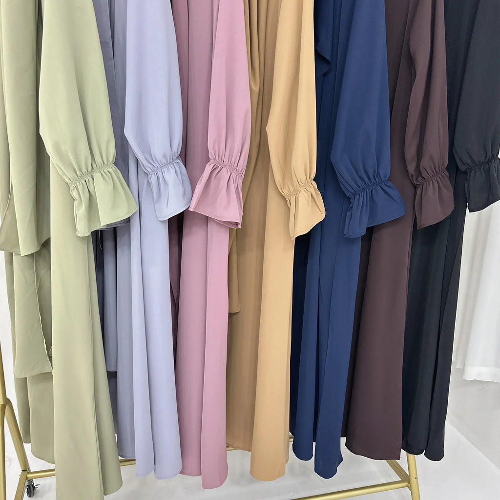 Eid Abaya with Integrated Hijab Scarf Zipper Front Islamic Jilbab One Piece Muslim Women Dress Prayer Clothes Dubai Ramadan