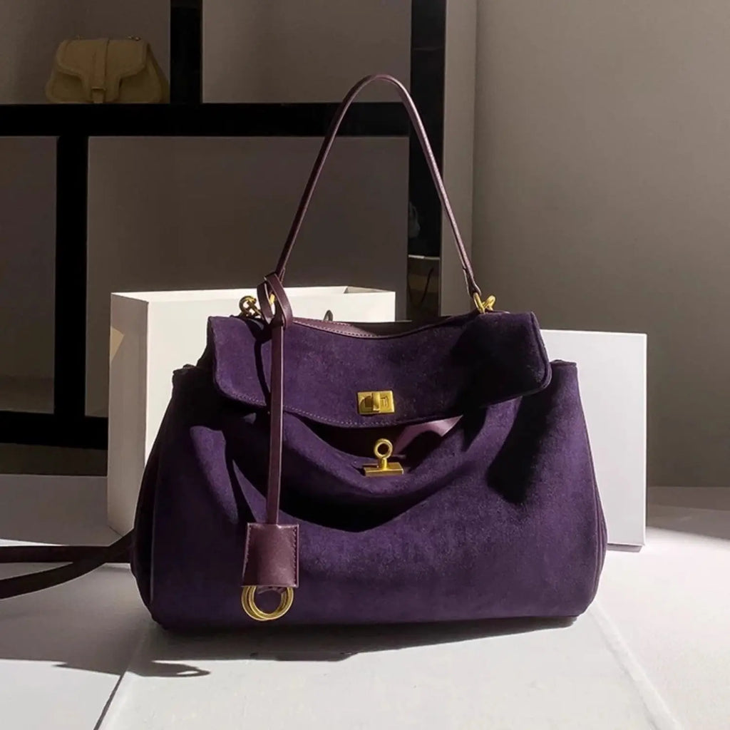 Luxurious Frosted Blackberry Purple Tote Bag Women's Fashion New Autumn Winter Leisure Style Suede Material Crossbody Bag