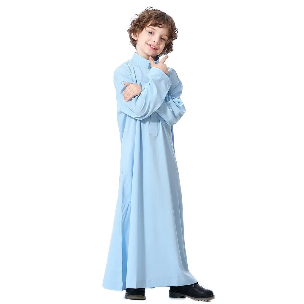 Muslim Saudi Arab Boys Robe Kids Abaya Kaftan Prayer Islam Ramadan Clothing Long Sleeve Thobe Middle East Teenage Dress Dubai