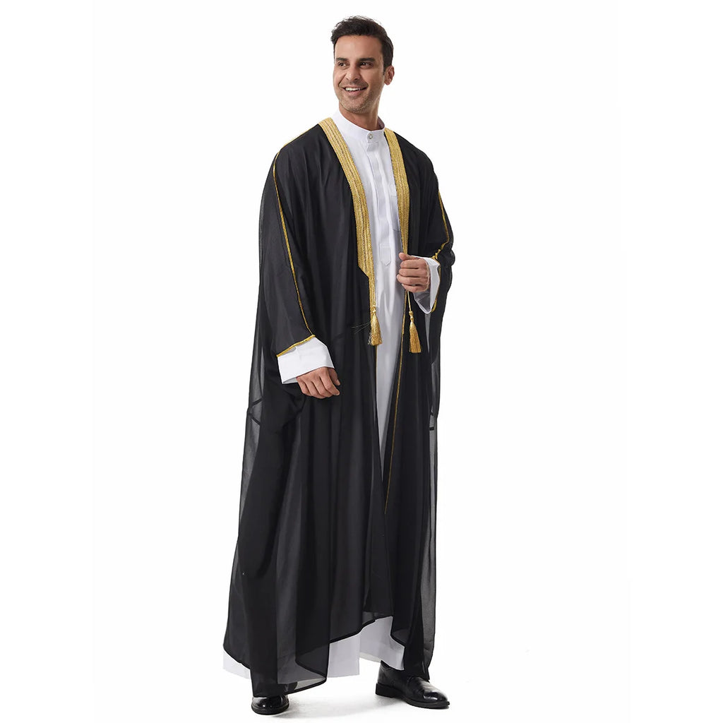 Muslim Robes for Men Long Sleeves Ethnic Black White Middle Eastern Africa Style Home Party Wear Cozy Thobe Male Clothing