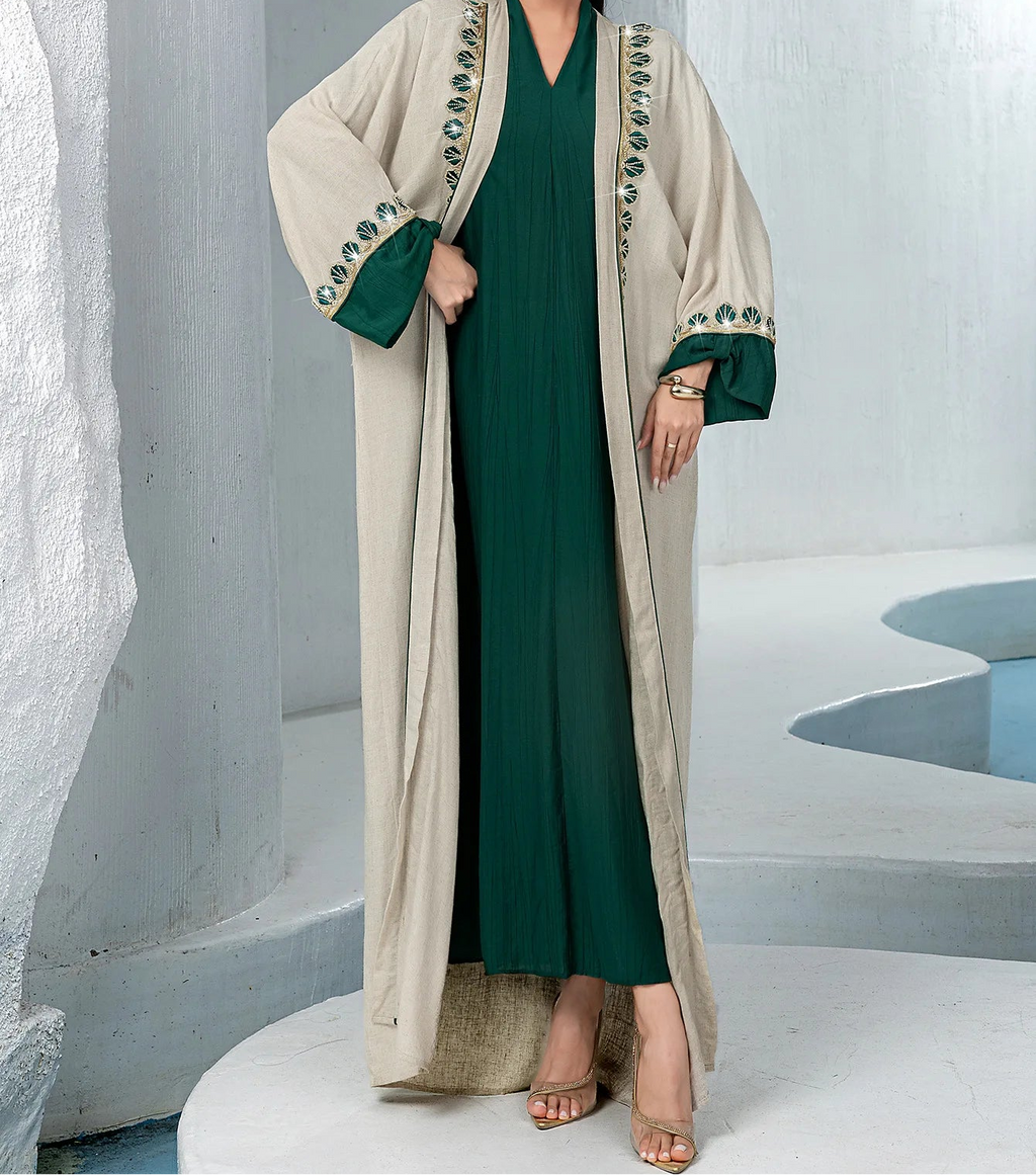 Eid Women Dress Abaya 2 Piece Set Party Diamond Cardigan Muslim Caftan Robe Jalabiya Ramadan Dubai Kaftan Vestidos Largos