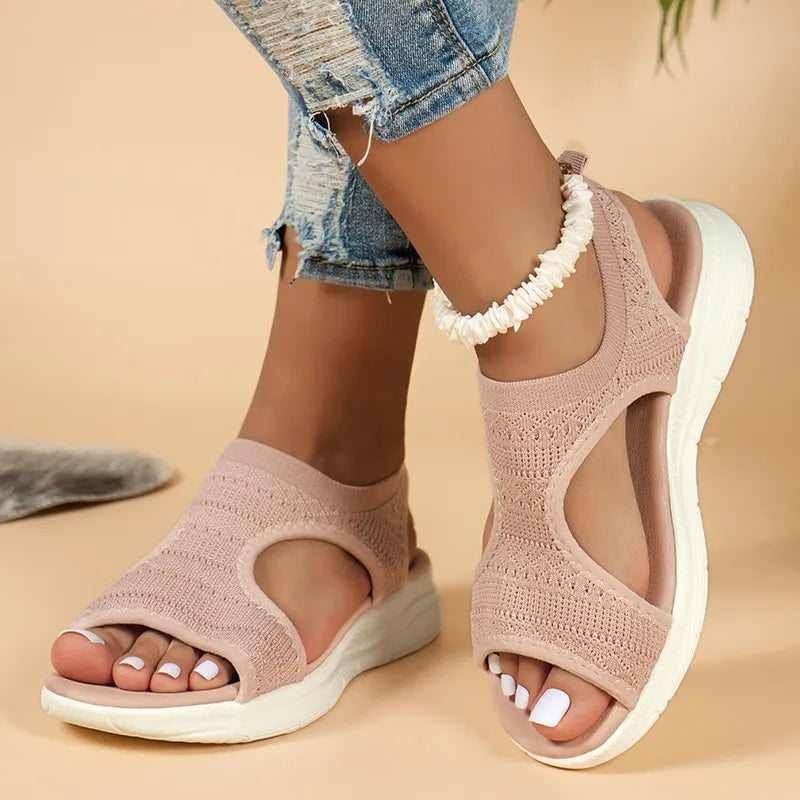 Women's Shoes Summer Comfortable Casual Sports Sandals Women's Beach Wedge Sandals Women's Mesh Knitted Roman Sandals