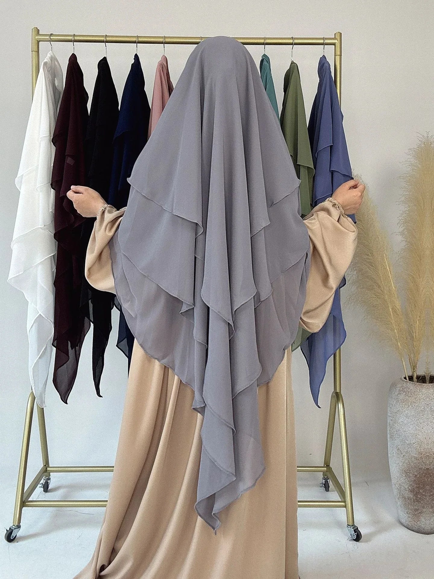 Long Khimar Women Muslim Hijab Prayer Eid 3 Layers Chiffon 2025 Hijabs Headscarf Shawl Veil Long Three-Layer Djellaba Niqab