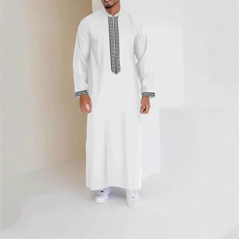 Men's Muslim Long Robe Zipper Collar Arabic Style Simple Cross-Border Long Coat Jacket Casual Wardrobe Essential