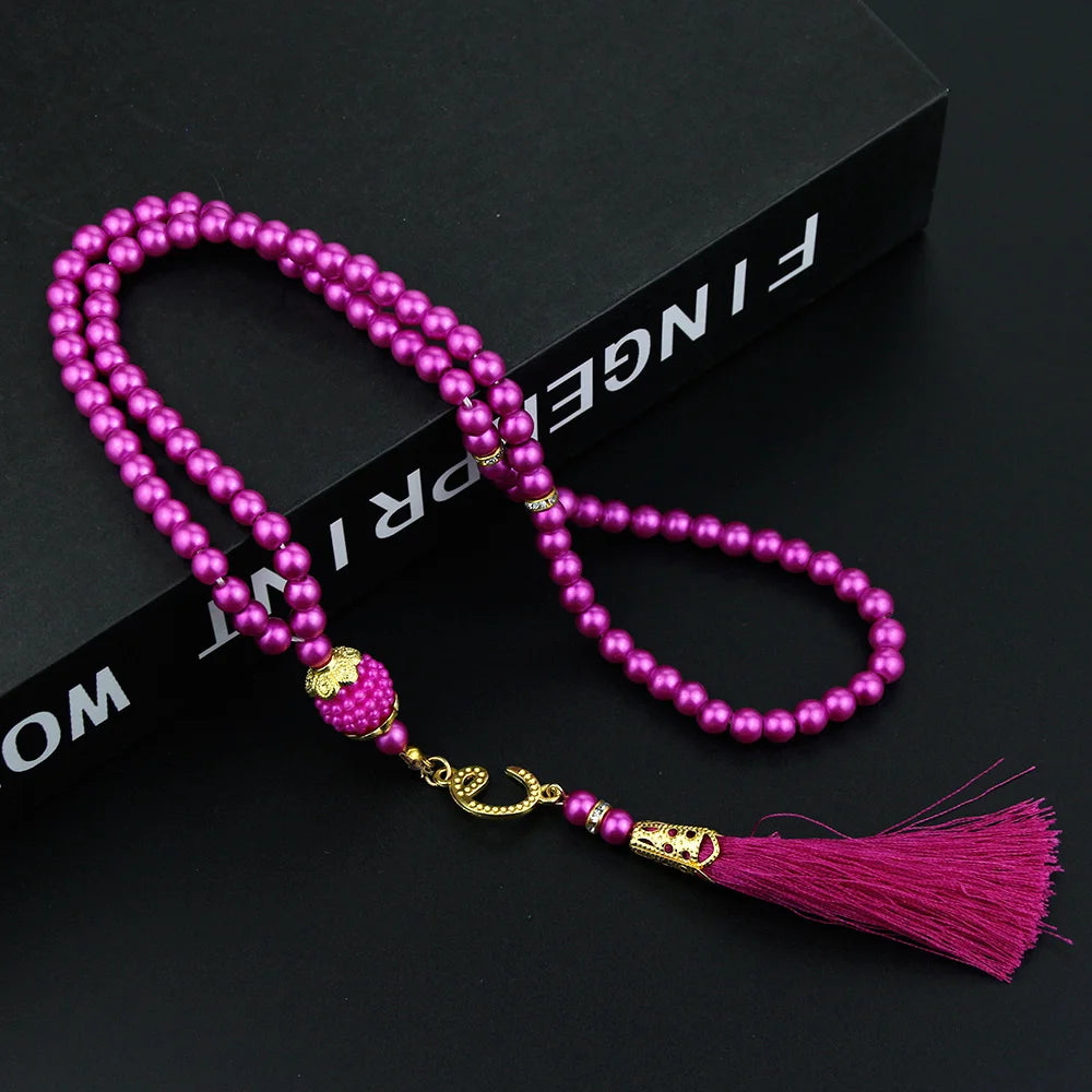 Sunspicems Allah Mohammed Rosary Bracelets TASBIH Muslim Prayer Beads Turkish Style 99 Beads Glass Pearls Charm Bracelets Gift