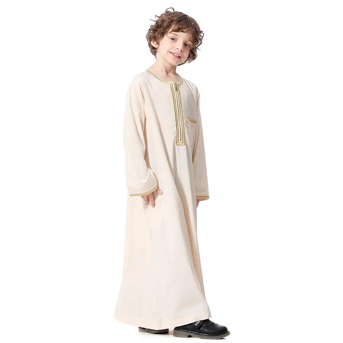 Muslim Saudi Arab Boys Robe Kids Abaya Kaftan Prayer Islam Ramadan Clothing Long Sleeve Thobe Middle East Teenage Dress Dubai