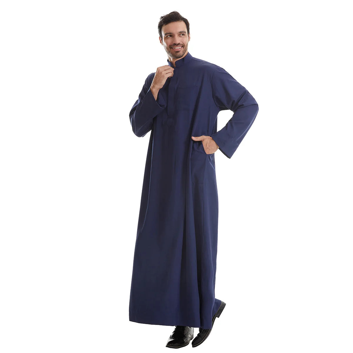 Men's Kaftan Khaki Black Long Sleeve Stand Stand-up Collar Soft Fabric Abayas Africa Saudi Thobe Elegant Outdoor Clothing