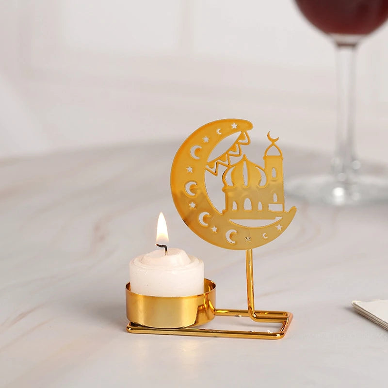 Ramadan Candlestick  Home Decor Eid Mubarak Candle Holder Table Ornament Muslim Festival Party Crescent Moon Star Decor