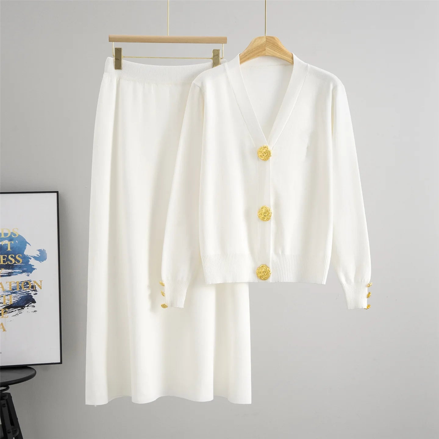 Women Knitted Sweater Muslim 2 Piece Set Cardigan Single Breasted Coat Long Skirt Suit Knit Outfits Morocco Autumn Winter 2025