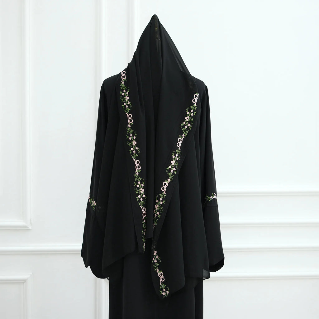 Embroidery Open Abaya and Hijab 2 Piece Set Muslim Dress Abayas for Women Dubai Luxury Islamic Clothing Kaftan Robe Ramadan Eid