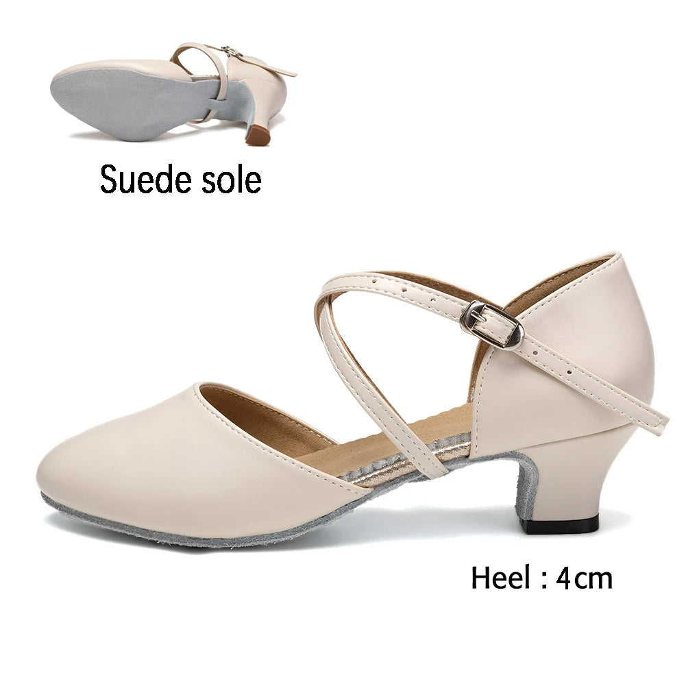 Women Dance Shoes Latin Party Tango Jazz Elegant Dancing Shoes Lace-up Suede Sole Closed Toe Microfiber Leather 7 Colors