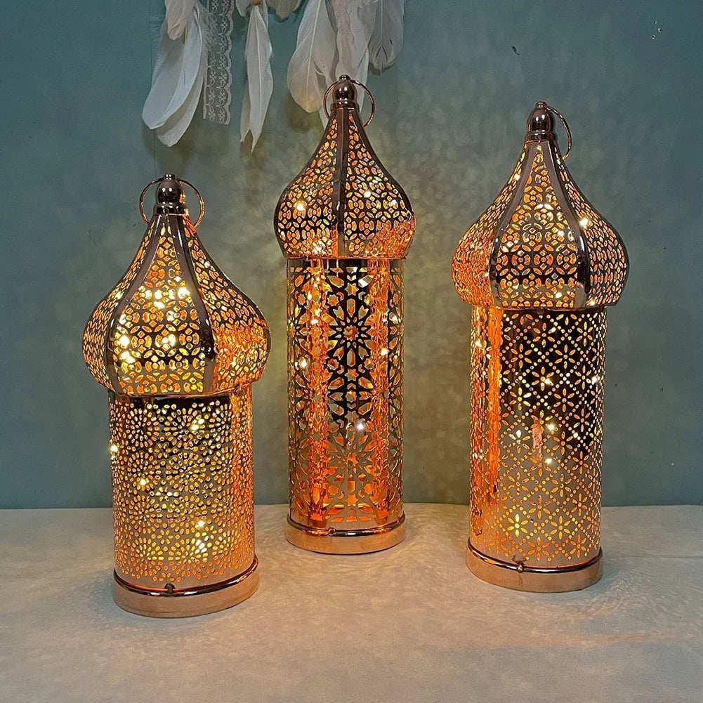 Moroccan Golden Hollow Iron Lantern Ramadan Home Decoration Light Ornaments Gold Lanterns Moroccan Home Crafts Decoration