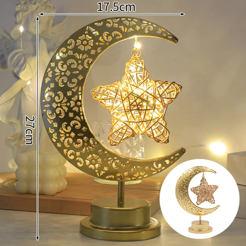Ramadan Crescent Moon and Star Night Light Creative Eid Mubarak Led Light Islamic Muslim Desktop Decor Eid Party Supplies