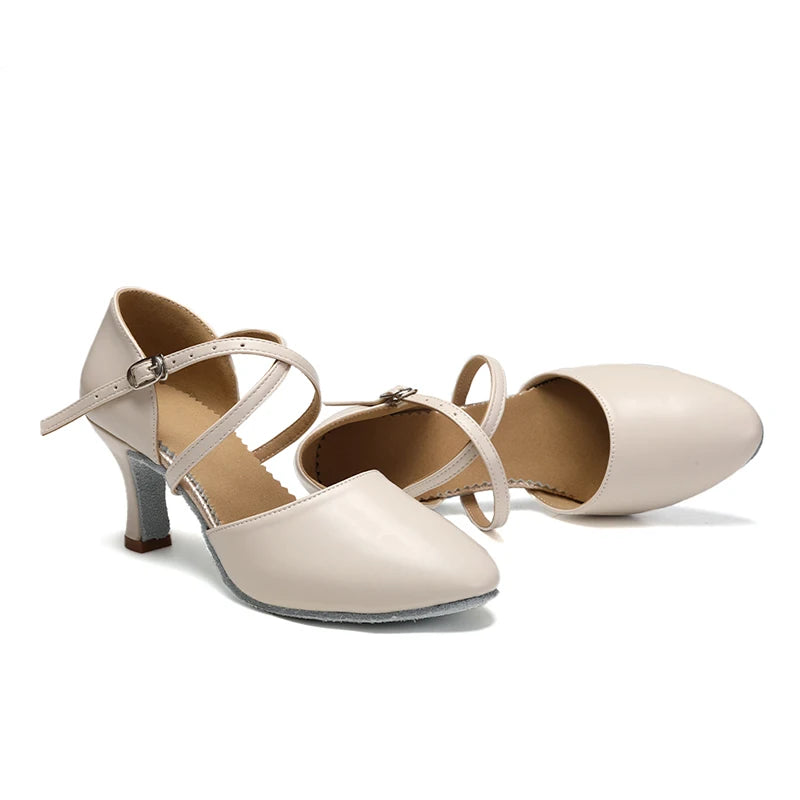 Women Dance Shoes Latin Party Tango Jazz Elegant Dancing Shoes Lace-up Suede Sole Closed Toe Microfiber Leather 7 Colors