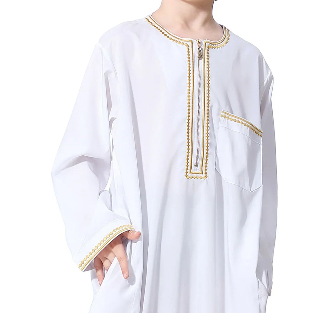 Muslim Saudi Arab Boys Robe Kids Abaya Kaftan Prayer Islam Ramadan Clothing Long Sleeve Thobe Middle East Teenage Dress Dubai