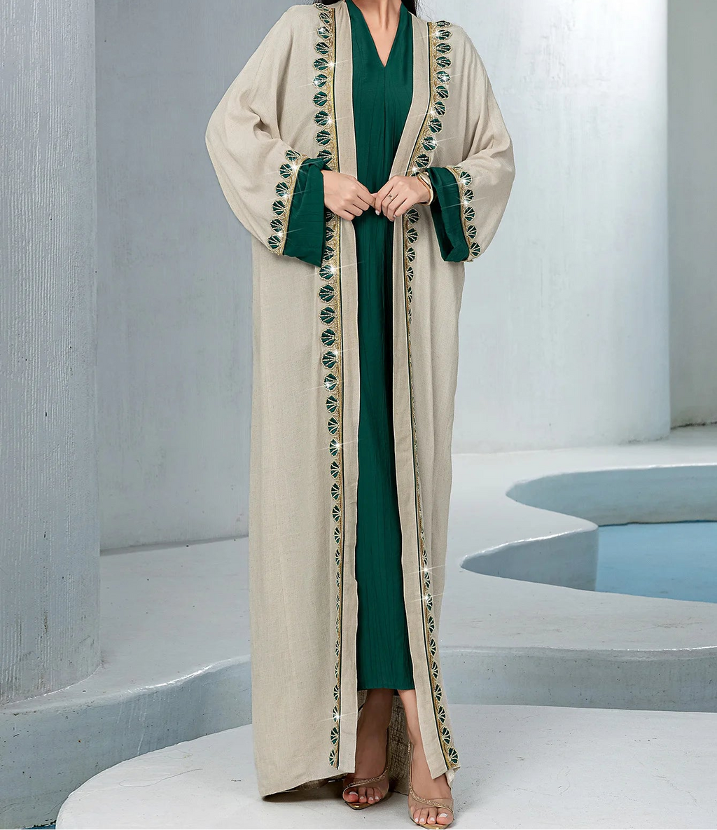 Eid Women Dress Abaya 2 Piece Set Party Diamond Cardigan Muslim Caftan Robe Jalabiya Ramadan Dubai Kaftan Vestidos Largos