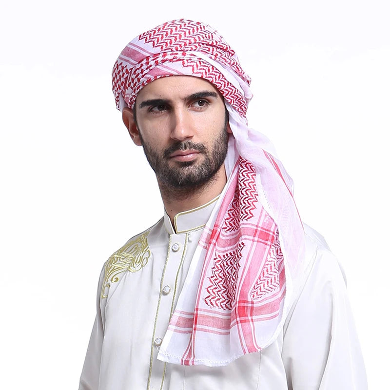 Saudi Arabic Islamic Accessories Men Praying Hat Headscarf Headband Muslim Traditional Costumes Clothing Plaid Turban 140*140cm