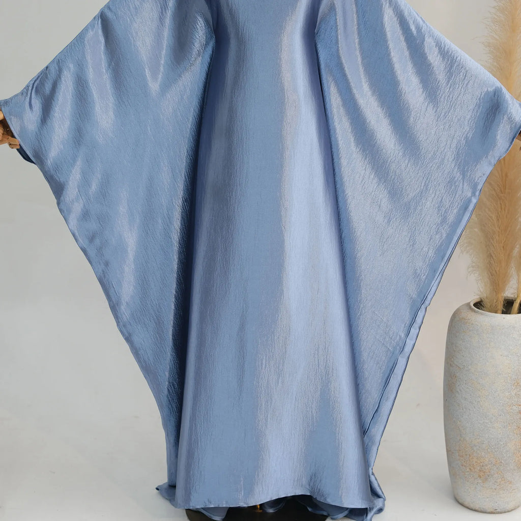 Batwing Satin Shimmer Abaya Damen Dubai Luxury Islam Muslim Kaftan Dress Women Kebaya Vestidos Djellaba Robe Femme Musulmane