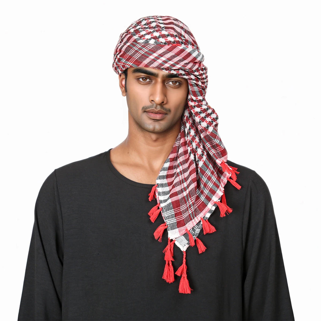 Saudi Arabic Islamic Accessories Men Praying Hat Headscarf Headband Muslim Traditional Costumes Clothing Plaid Turban 140*140cm